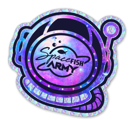 Spacefish Army Holographic Galaxy Helmet Sticker – Waterproof Die-Cut Space Decal